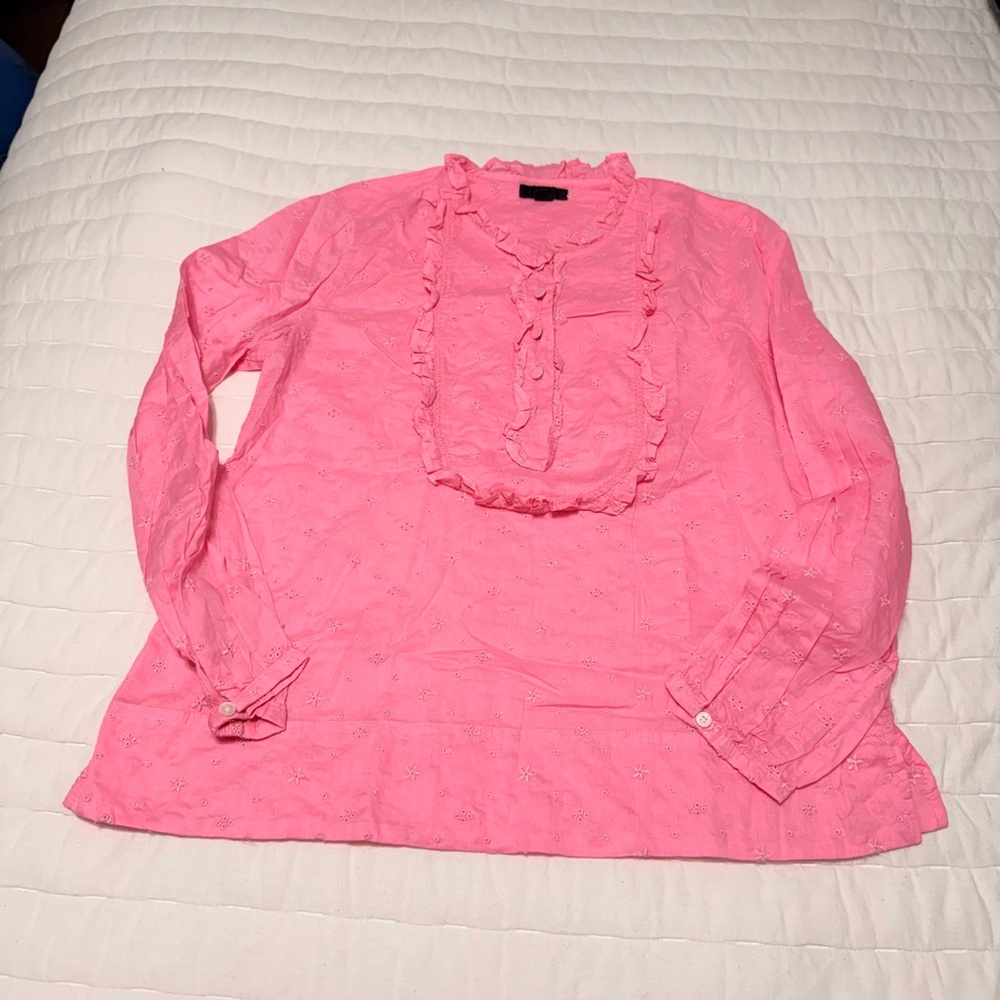 JCrew Women’s Pink Ruffle Front Long-Sleeve Top